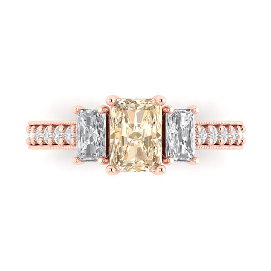 1.88 cttw Natural Morganite Three-Stone Engagement Ring - Solid Rose Gold (VVS1, Emerald Cut,7x5mm)