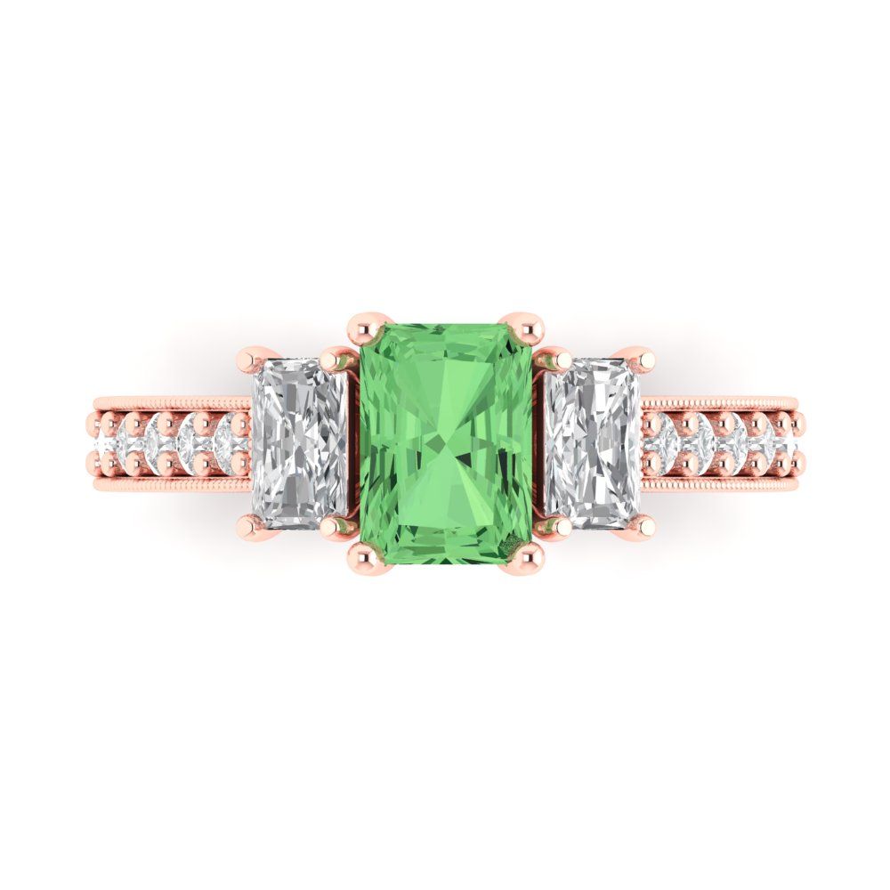 1.88 cttw Zirconia Simulated Green Diamond Three-Stone Engagement Ring - Solid Gold (VVS1, Emerald Cut,7x5mm)