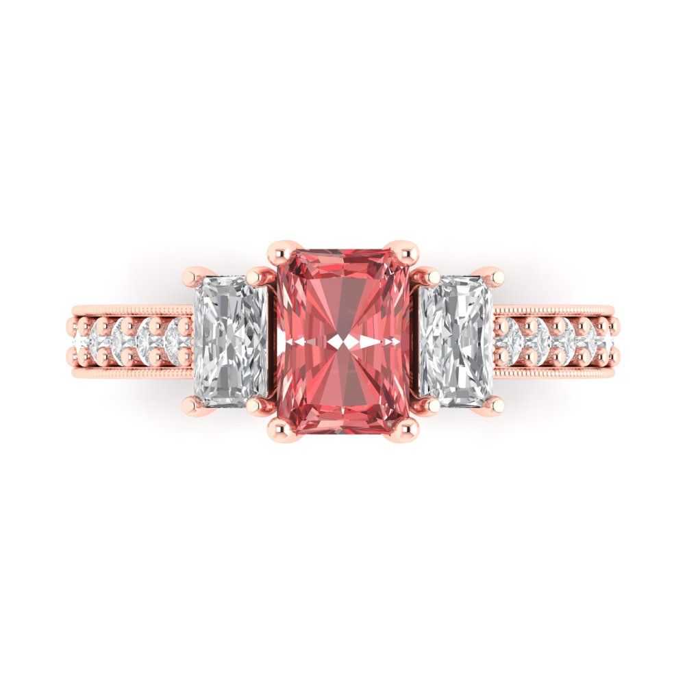 1.88 cttw Natural Garnet Three-Stone Engagement Ring - Solid Gold (Emerald Cut,7x5mm)
