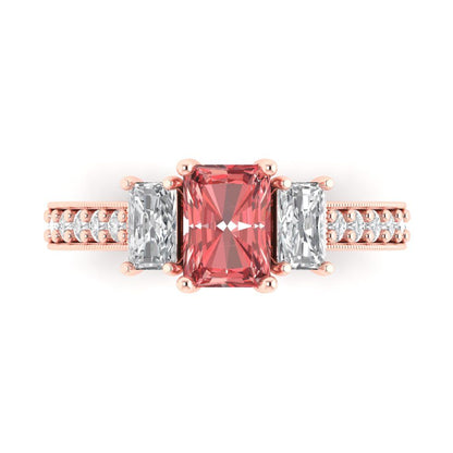 1.88 cttw Natural Garnet Three-Stone Engagement Ring - Solid Gold (Emerald Cut,7x5mm)