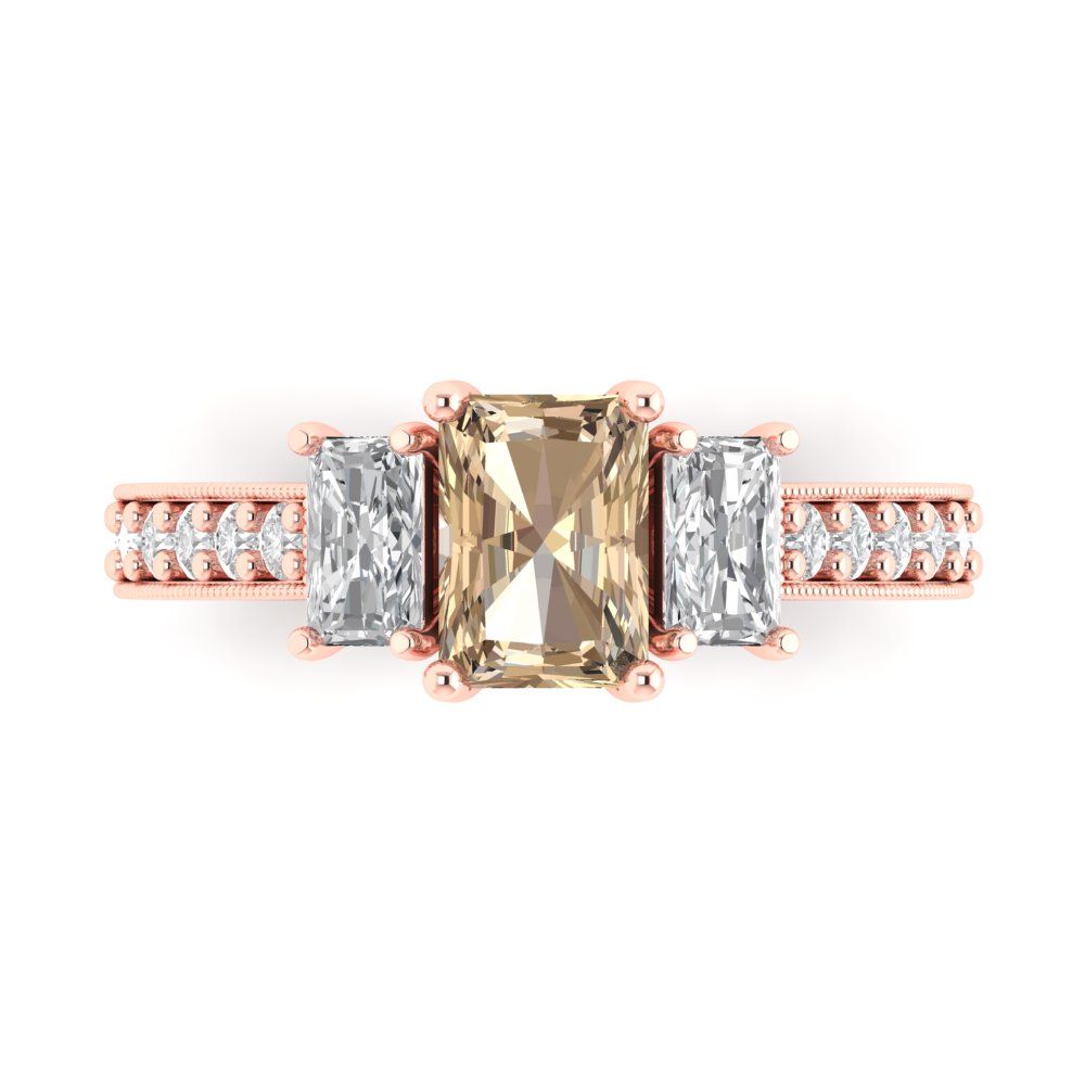 1.88 cttw Yellow Moissanite Three-Stone Engagement Ring - Solid Gold (Emerald Cut,7x5mm)