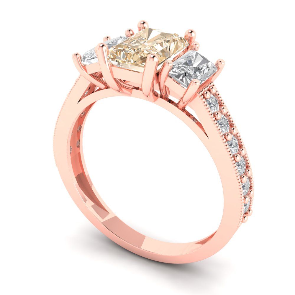 1.88 cttw Natural Morganite Three-Stone Engagement Ring - Solid Gold (Emerald Cut,7x5mm)