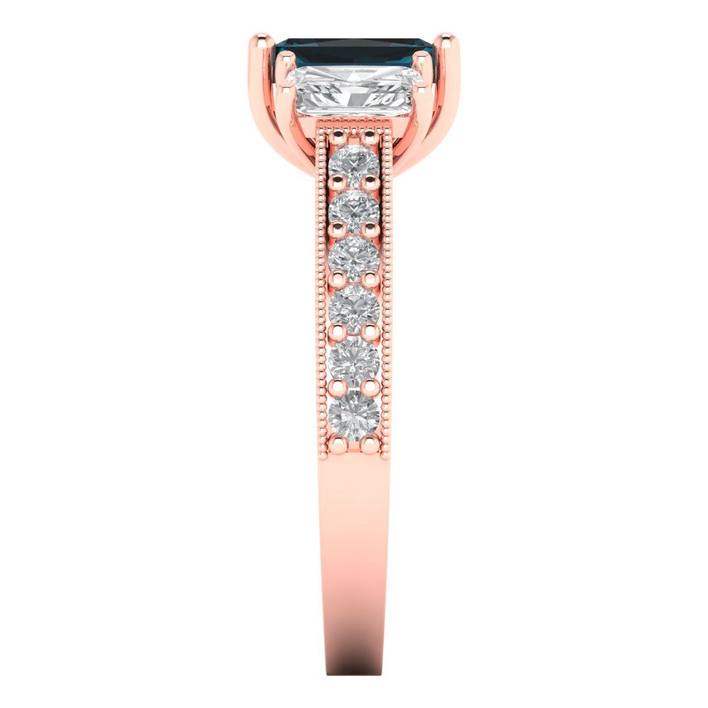 1.88 cttw Natural London Blue Topaz Three-Stone Engagement Ring - Solid Gold (Emerald Cut,7x5mm)