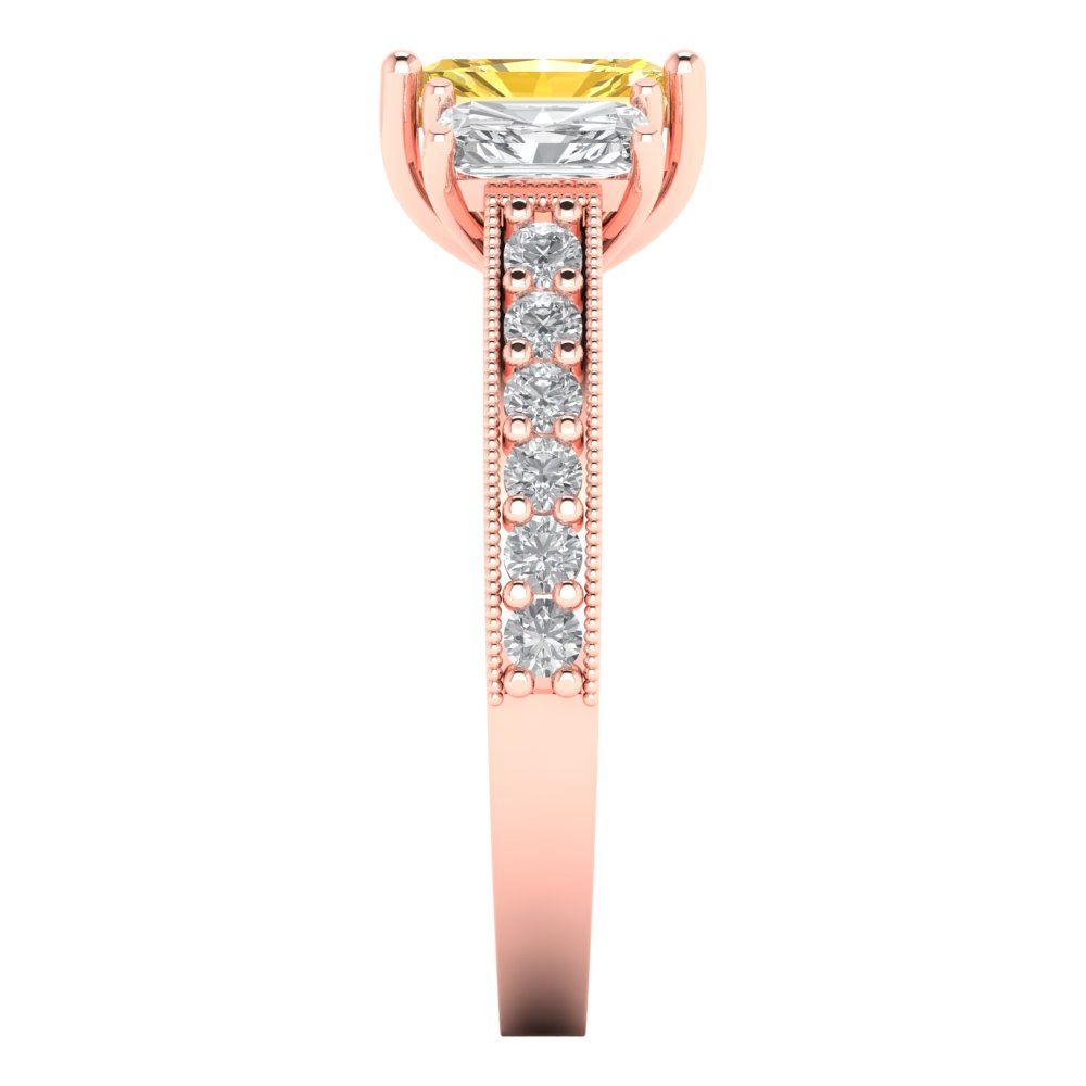 1.88 cttw Zirconia Simulated Yellow Diamond Three-Stone Engagement Ring - Solid Gold (VVS1, Emerald Cut,7x5mm)
