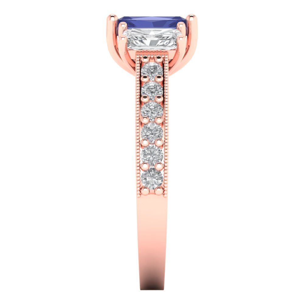 1.88 cttw Simulated Tanzanite Three-Stone Engagement Ring - Solid Gold (Emerald Cut,7x5mm)