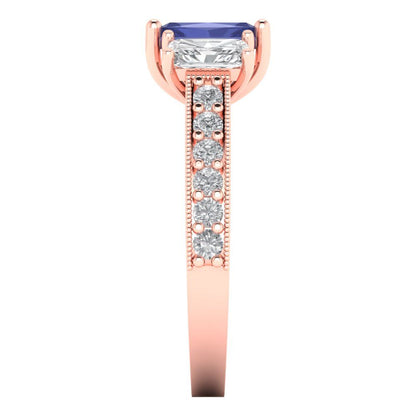 1.88 cttw Simulated Tanzanite Three-Stone Engagement Ring - Solid Gold (Emerald Cut,7x5mm)