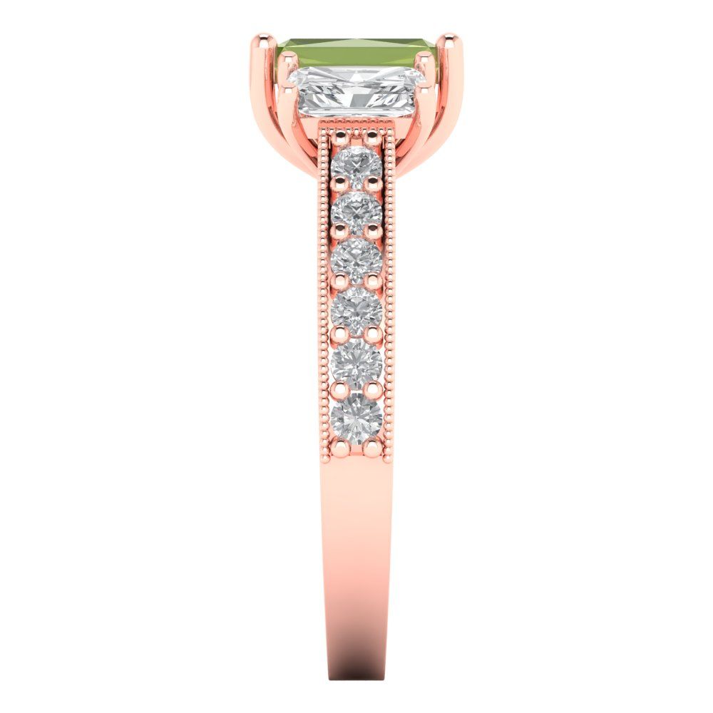1.88 cttw Natural Peridot Three-Stone Engagement Ring - Solid Gold (Emerald Cut,7x5mm)