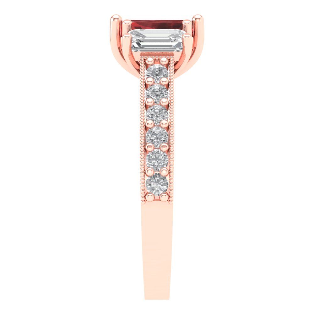 1.88 cttw Natural Garnet Three-Stone Engagement Ring - Solid Gold (Emerald Cut,7x5mm)