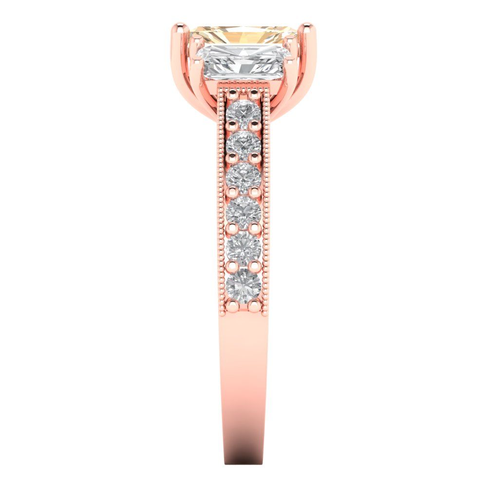 1.88 cttw Natural Morganite Three-Stone Engagement Ring - Solid Gold (Emerald Cut,7x5mm)
