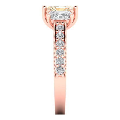 1.88 cttw Natural Morganite Three-Stone Engagement Ring - Solid Gold (Emerald Cut,7x5mm)