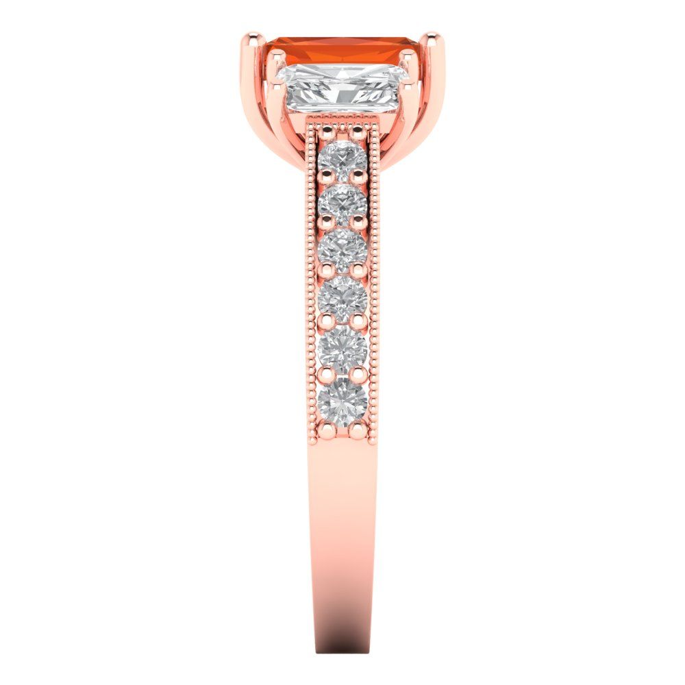 1.88 cttw Zirconia Simulated Red Diamond Three-Stone Engagement Ring - Solid Gold (VVS1, Emerald Cut,7x5mm)