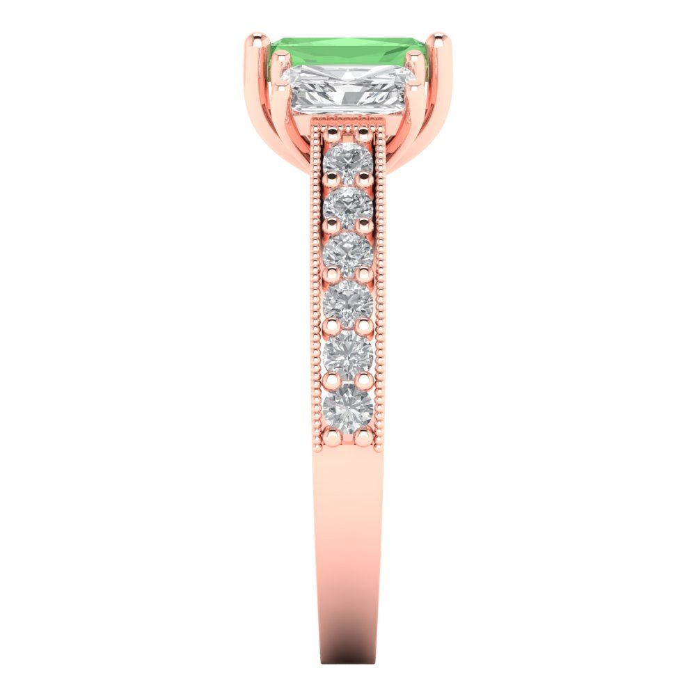 1.88 cttw Zirconia Simulated Green Diamond Three-Stone Engagement Ring - Solid Gold (VVS1, Emerald Cut,7x5mm)
