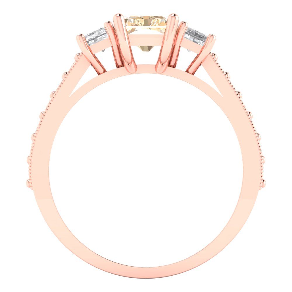 1.88 cttw Natural Morganite Three-Stone Engagement Ring - Solid Gold (Emerald Cut,7x5mm)
