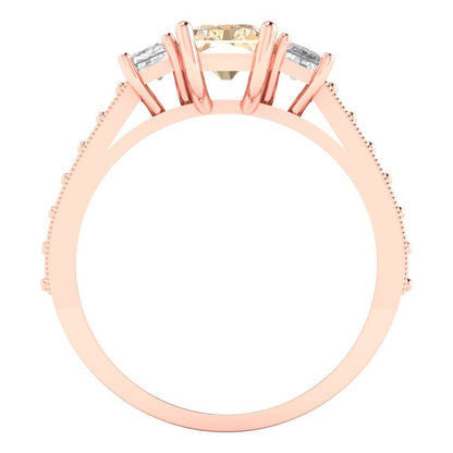 1.88 cttw Natural Morganite Three-Stone Engagement Ring - Solid Gold (Emerald Cut,7x5mm)