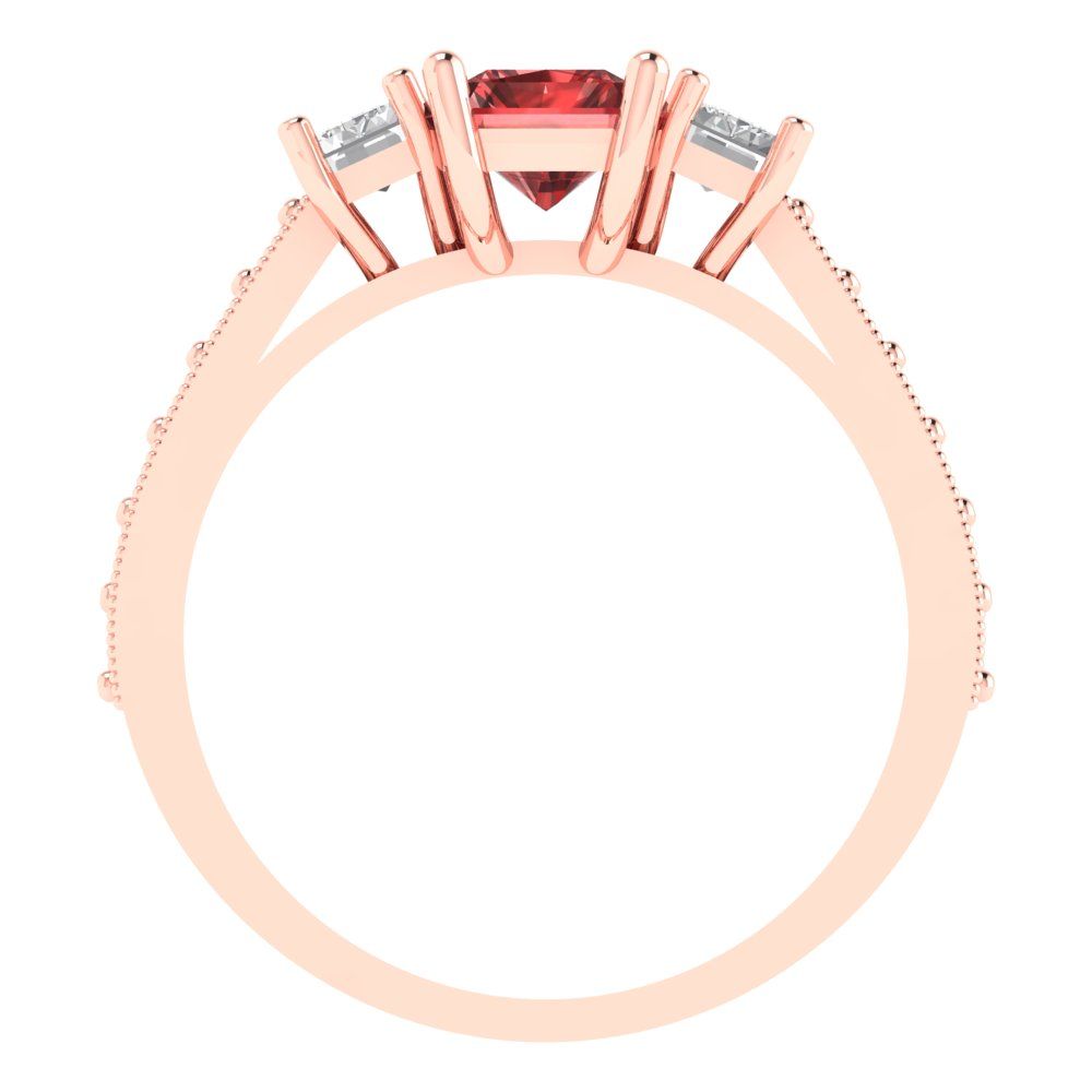 1.88 cttw Natural Garnet Three-Stone Engagement Ring - Solid Gold (Emerald Cut,7x5mm)