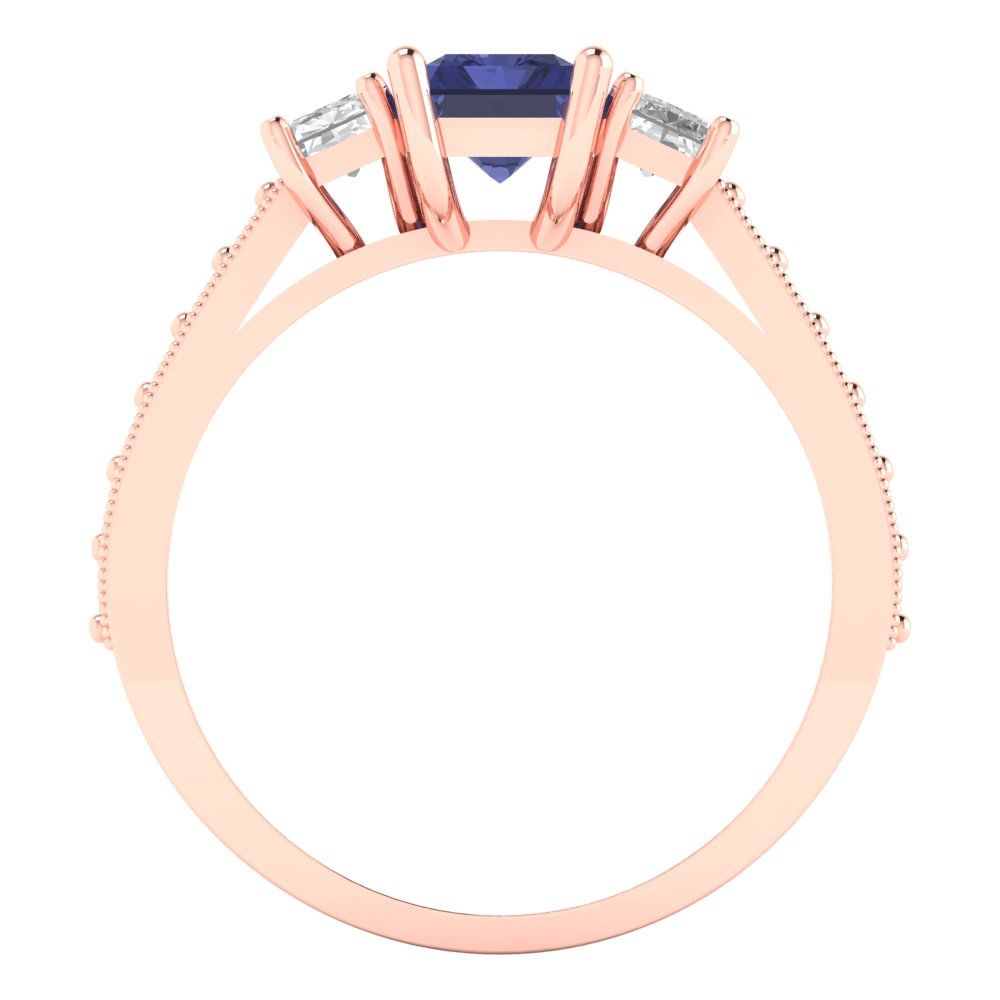 1.88 cttw Simulated Tanzanite Three-Stone Engagement Ring - Solid Gold (Emerald Cut,7x5mm)