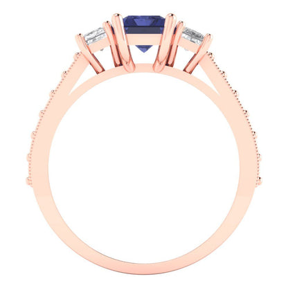 1.88 cttw Simulated Tanzanite Three-Stone Engagement Ring - Solid Gold (Emerald Cut,7x5mm)
