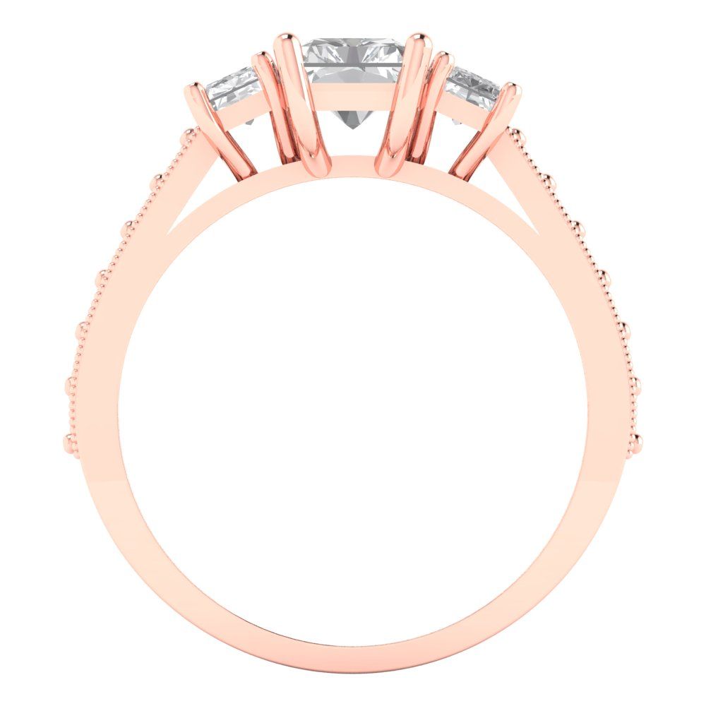 1.88 cttw Zirconia Simulated Diamond Three-Stone Engagement Ring - Solid Rose Gold (VVS1, Emerald Cut,7x5mm)