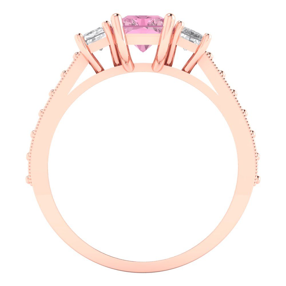 1.88 cttw Zirconia Simulated Pink Diamond Three-Stone Engagement Ring - Solid Gold (VVS1, Emerald Cut,7x5mm)