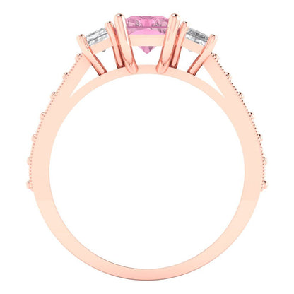 1.88 cttw Zirconia Simulated Pink Diamond Three-Stone Engagement Ring - Solid Gold (VVS1, Emerald Cut,7x5mm)