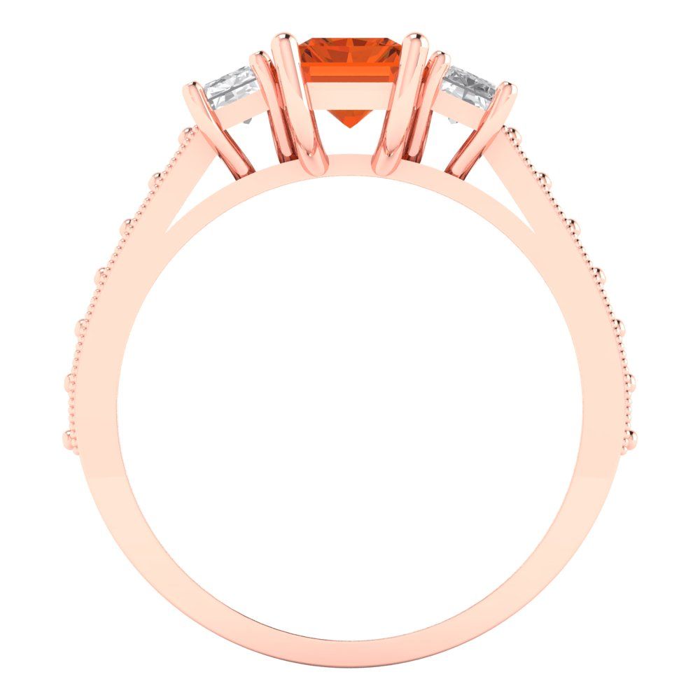 1.88 cttw Simulated Ruby Three-Stone Engagement Ring - Solid Rose Gold (VVS1, Emerald Cut,7x5mm)