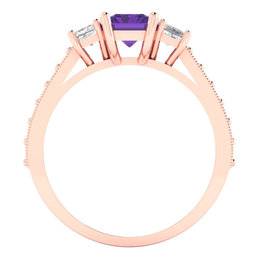 1.88 cttw Natural Amethyst Three-Stone Engagement Ring - Solid Gold (Emerald Cut,7x5mm)