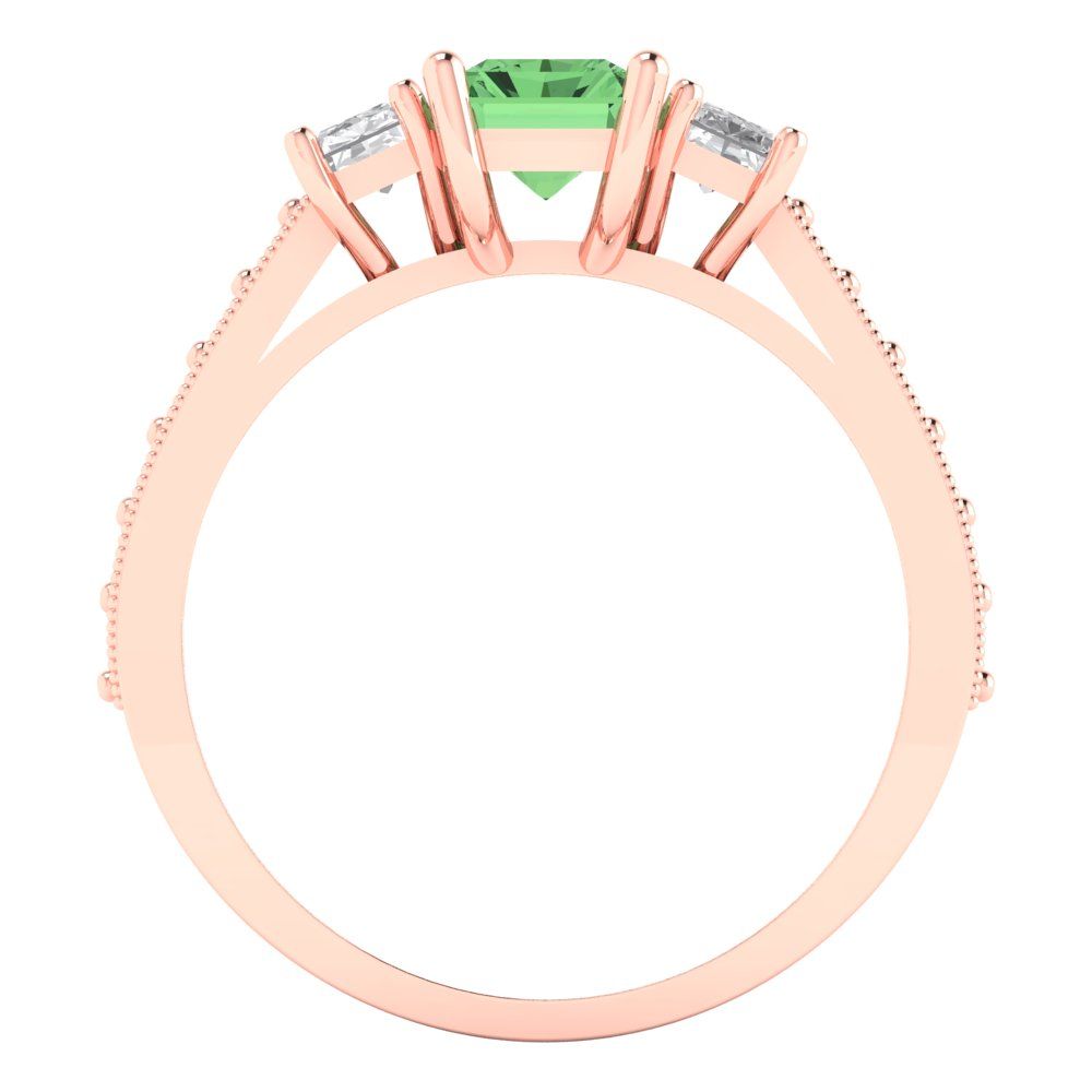 1.88 cttw Zirconia Simulated Green Diamond Three-Stone Engagement Ring - Solid Gold (VVS1, Emerald Cut,7x5mm)