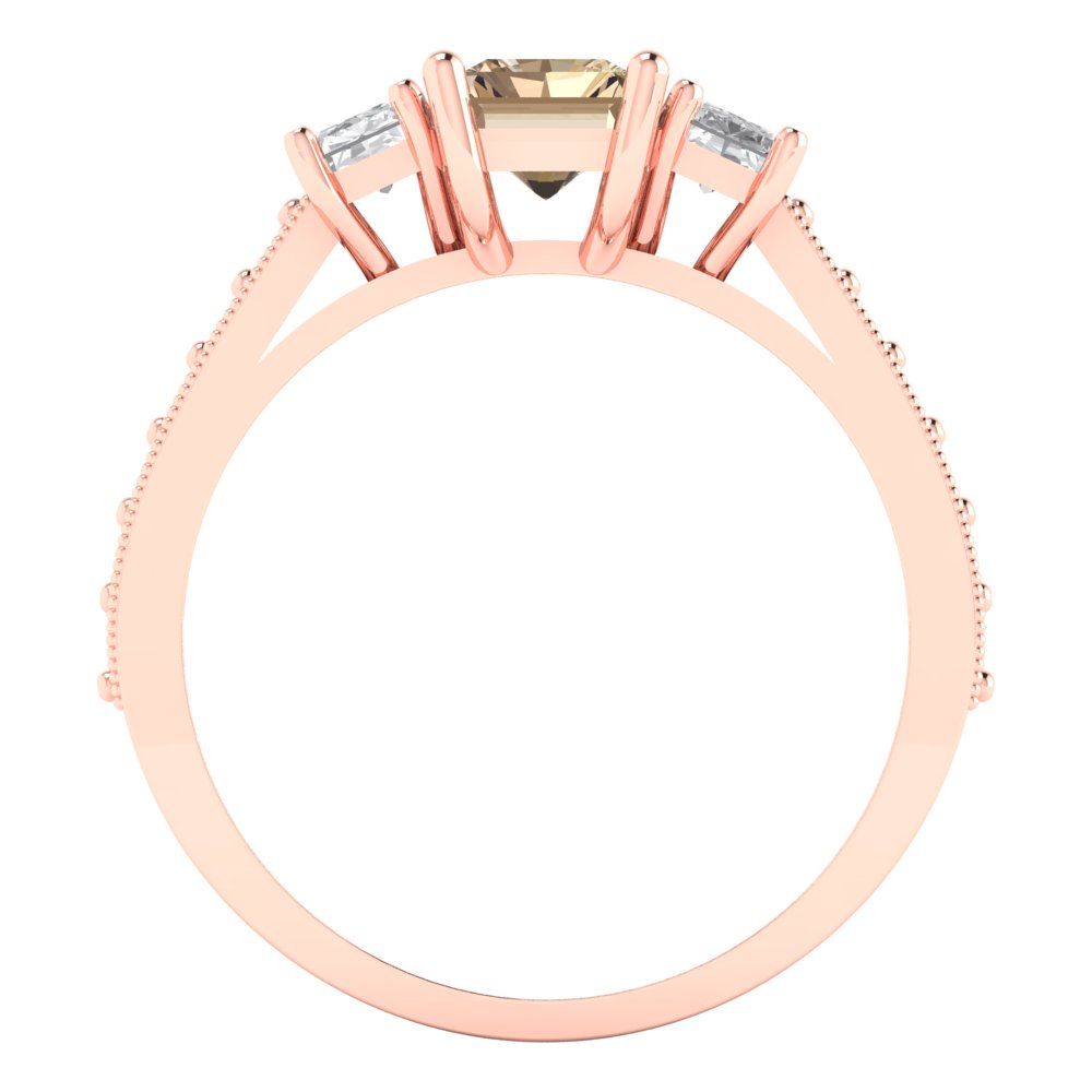 1.88 cttw Yellow Moissanite Three-Stone Engagement Ring - Solid Gold (Emerald Cut,7x5mm)