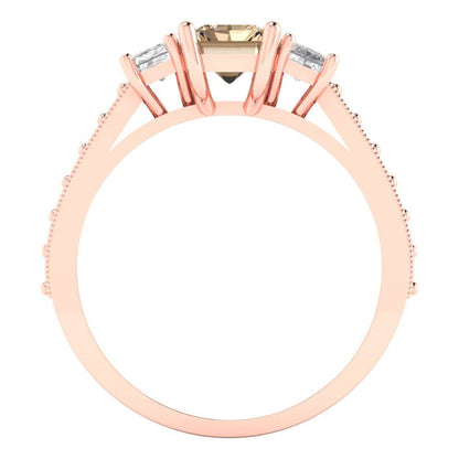 1.88 cttw Yellow Moissanite Three-Stone Engagement Ring - Solid Gold (Emerald Cut,7x5mm)