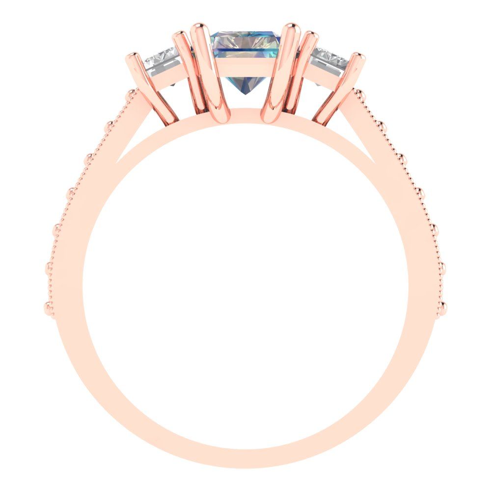 1.88 cttw Blue Moissanite Three-Stone Engagement Ring - Solid Gold (Emerald Cut,7x5mm)