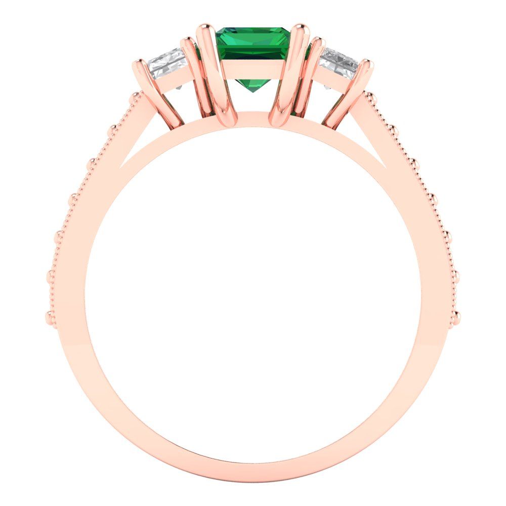 1.88 cttw Simulated Emerald Three-Stone Engagement Ring - Solid Gold (Emerald Cut,7x5mm)