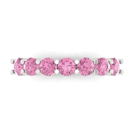 1.19 cttw Simulated Pink Diamond Round Cut White Gold Eternity Wedding Band