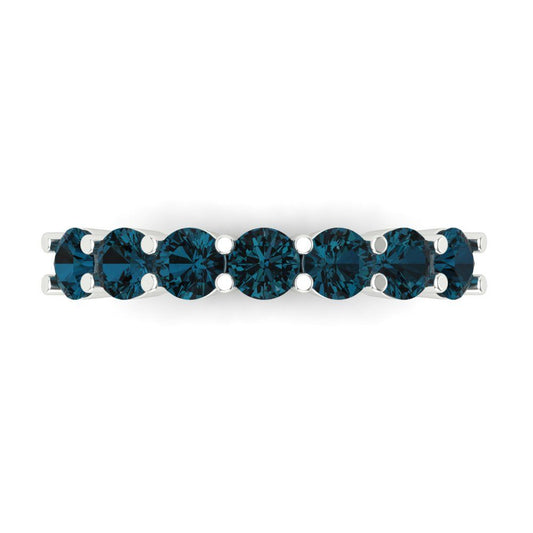 1.19 cttw Natural London Blue Topaz Round Cut White Gold Eternity Wedding Band