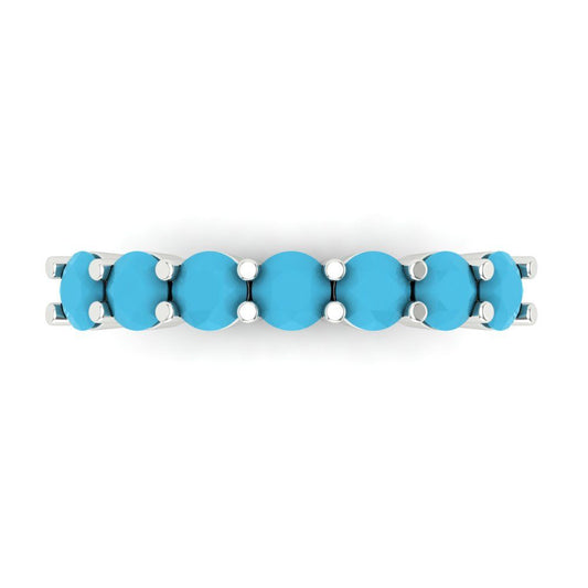 1.19 cttw Simulated Turquoise Round Cut White Gold Eternity Wedding Band