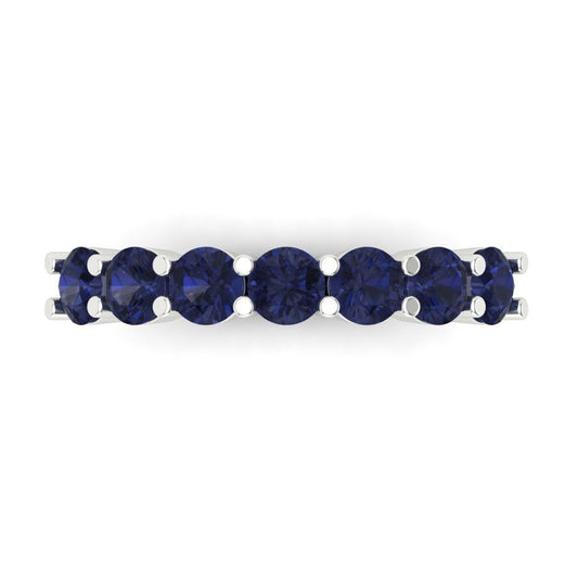 1.19 cttw Simulated Blue Sapphire Round Cut White Gold Eternity Wedding Band