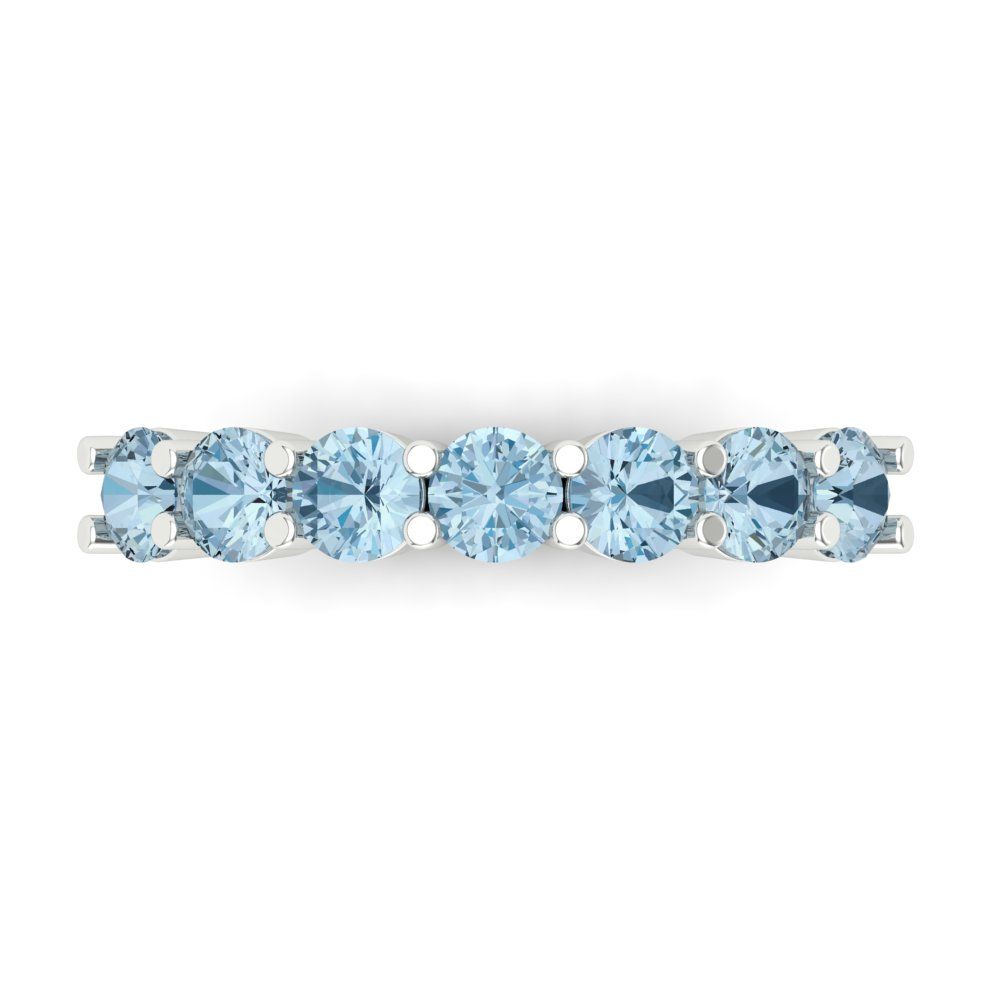 1.19 cttw Natural Aquamarine Round Cut White Gold Eternity Wedding Band