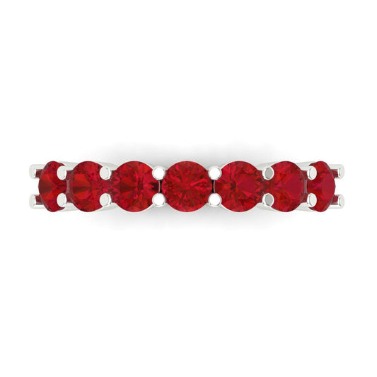 1.19 cttw Simulated Ruby Round Cut White Gold Eternity Wedding Band