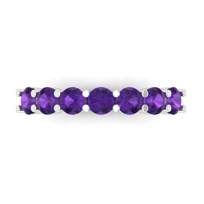 1.19 cttw Natural Amethyst Round Cut White Gold Eternity Wedding Band