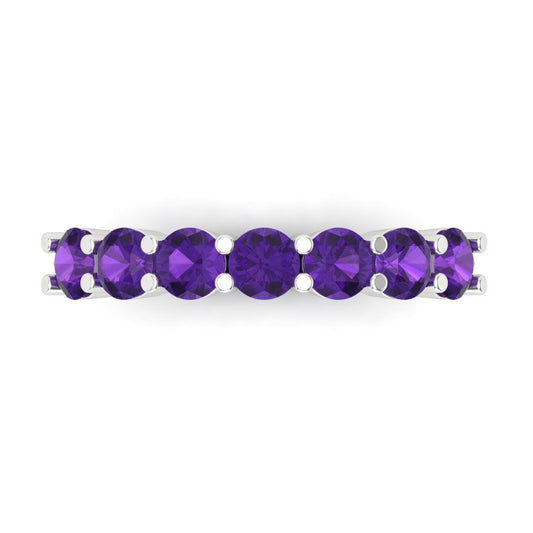 1.19 cttw Natural Amethyst Round Cut White Gold Eternity Wedding Band