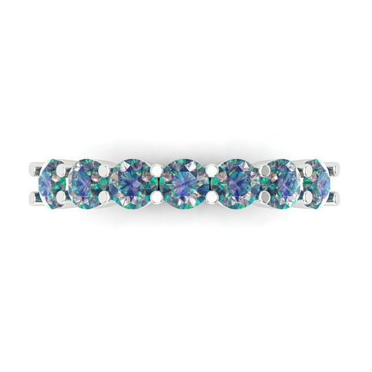 1.19 cttw Blue Moissanite Round Cut White Gold Eternity Wedding Band