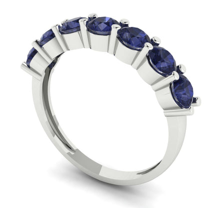 1.19 cttw Simulated Blue Sapphire Round Cut White Gold Eternity Wedding Band