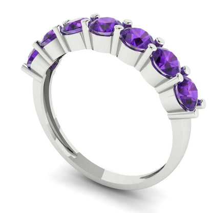 1.19 cttw Natural Amethyst Round Cut White Gold Eternity Wedding Band