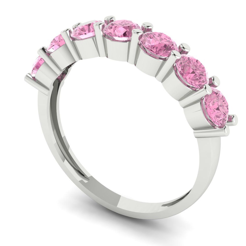 1.19 cttw Simulated Pink Diamond Round Cut White Gold Eternity Wedding Band