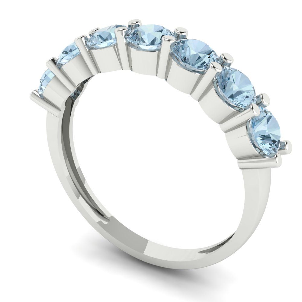 1.19 cttw Natural Sky Blue Topaz Round Cut White Gold Eternity Wedding Band