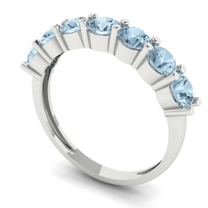 1.19 cttw Natural Sky Blue Topaz Round Cut White Gold Eternity Wedding Band
