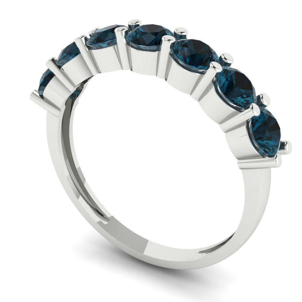 1.19 cttw Natural London Blue Topaz Round Cut White Gold Eternity Wedding Band