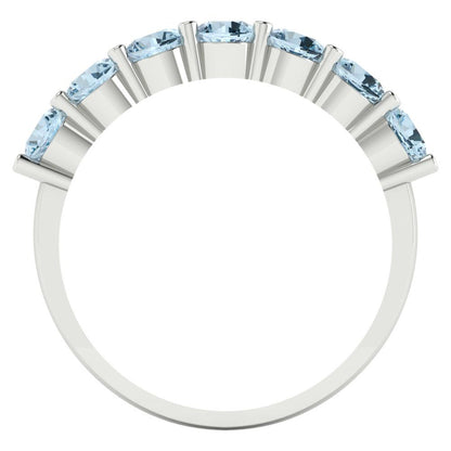 1.19 cttw Natural Aquamarine Round Cut White Gold Eternity Wedding Band