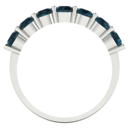1.19 cttw Natural London Blue Topaz Round Cut White Gold Eternity Wedding Band