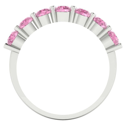 1.19 cttw Simulated Pink Diamond Round Cut White Gold Eternity Wedding Band