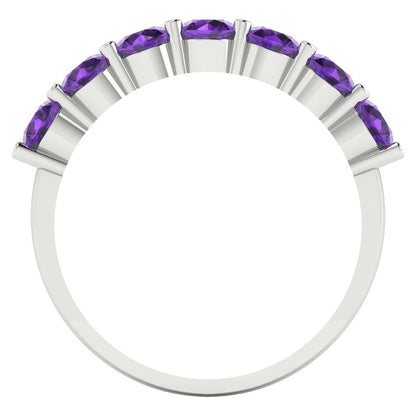 1.19 cttw Natural Amethyst Round Cut White Gold Eternity Wedding Band